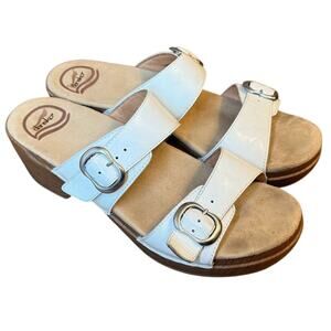 Dansko Women’s Sophie White Leather Platform Hippie Buckle Sandal Shoe Sz 40